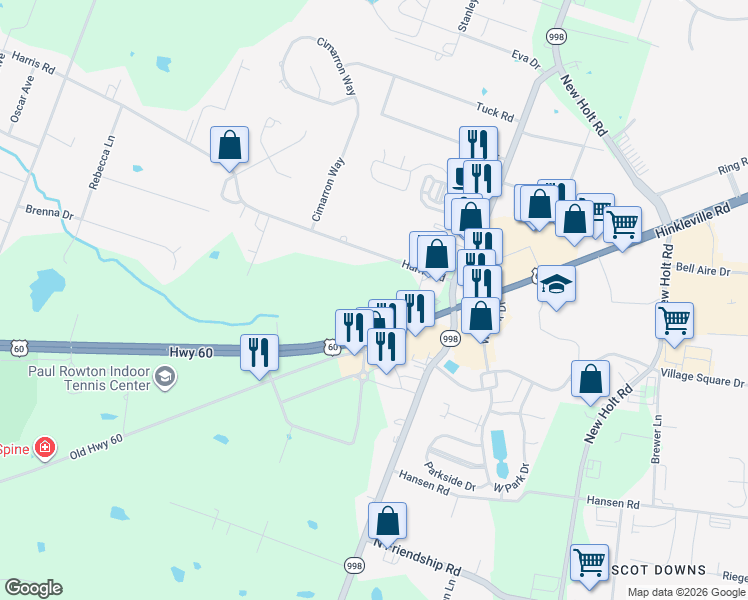 map of restaurants, bars, coffee shops, grocery stores, and more near U.S. 60 in Paducah