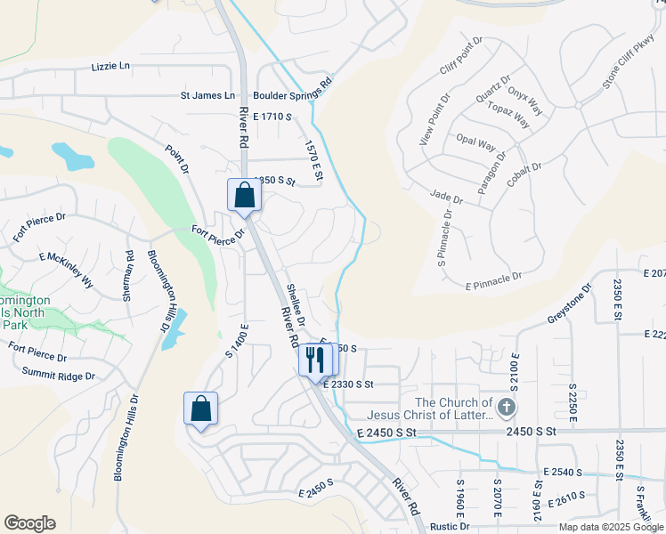 map of restaurants, bars, coffee shops, grocery stores, and more near 1596 East Talus Way in St. George