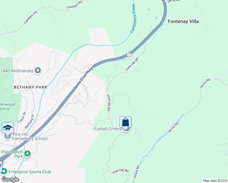 map of restaurants, bars, coffee shops, grocery stores, and more near 1835 Vine Hill Road in Santa Cruz