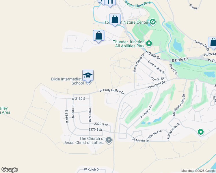 map of restaurants, bars, coffee shops, grocery stores, and more near 1078 West Albertine Lane in St. George