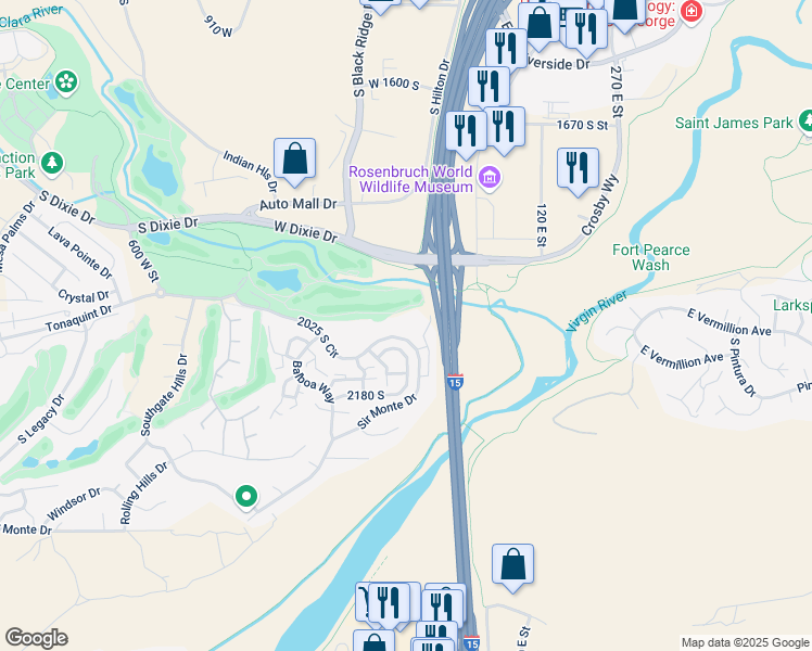 map of restaurants, bars, coffee shops, grocery stores, and more near 199 West 2025 South in St. George