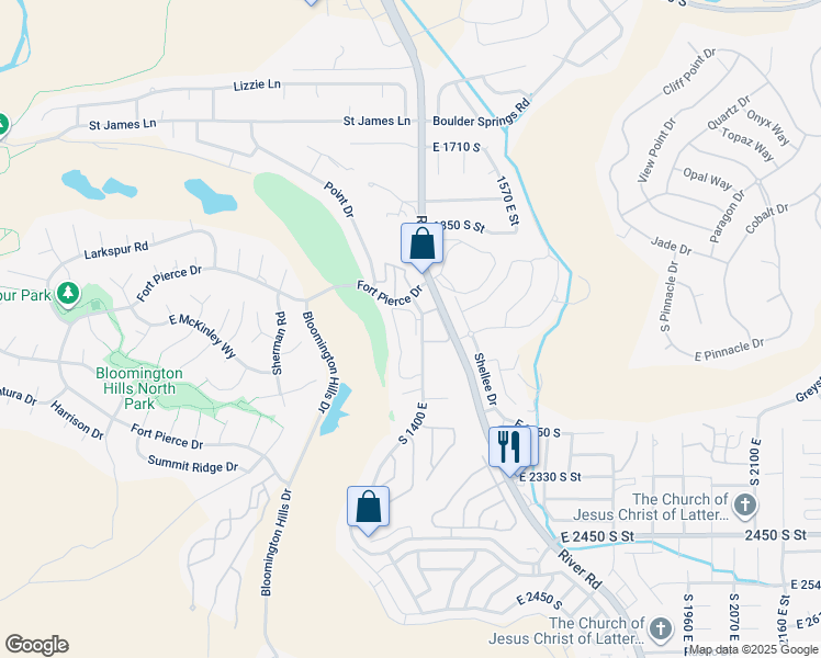 map of restaurants, bars, coffee shops, grocery stores, and more near 2050 South 1400 East in St. George