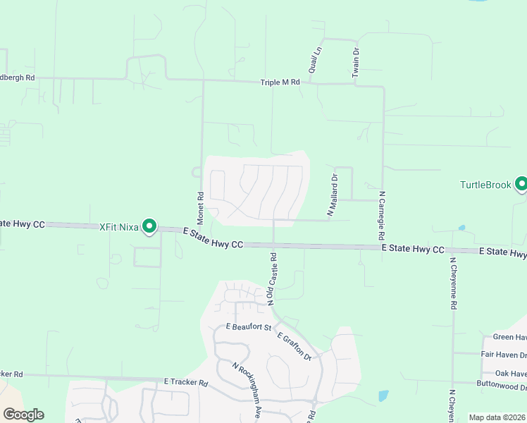 map of restaurants, bars, coffee shops, grocery stores, and more near 1648 North Feather Crest Drive in Nixa