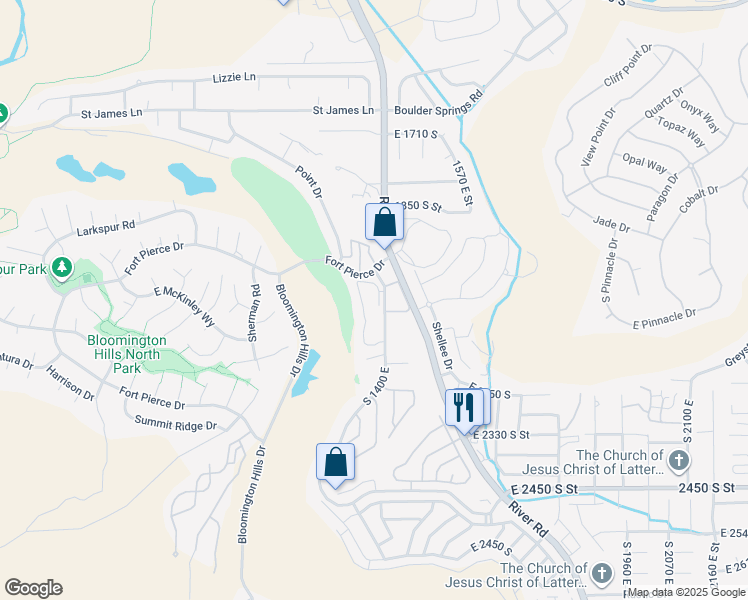 map of restaurants, bars, coffee shops, grocery stores, and more near 2050 South 1400 East in St. George