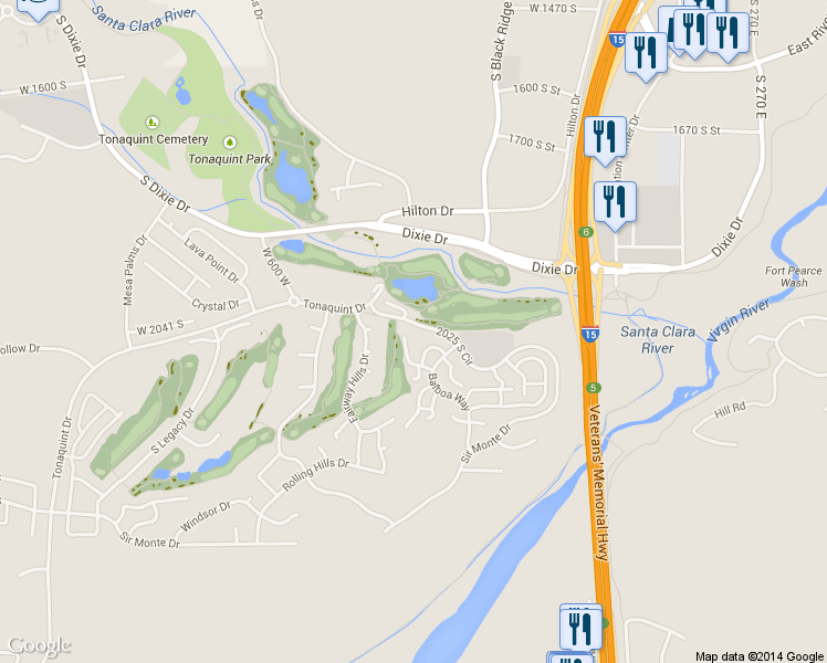 map of restaurants, bars, coffee shops, grocery stores, and more near 1975 Tonaquint Drive in St. George
