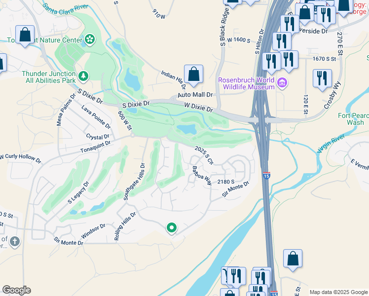 map of restaurants, bars, coffee shops, grocery stores, and more near 300 West 2025 South in St. George