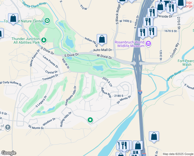 map of restaurants, bars, coffee shops, grocery stores, and more near 300 West 2025 South in St. George