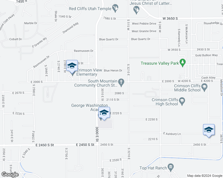 map of restaurants, bars, coffee shops, grocery stores, and more near 2045 S 3040 E in St. George