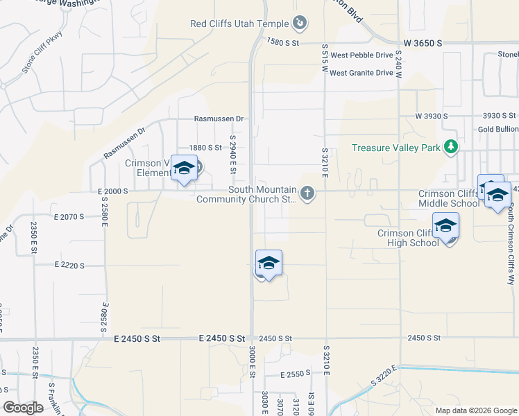 map of restaurants, bars, coffee shops, grocery stores, and more near 2040 S 3010 E in St. George