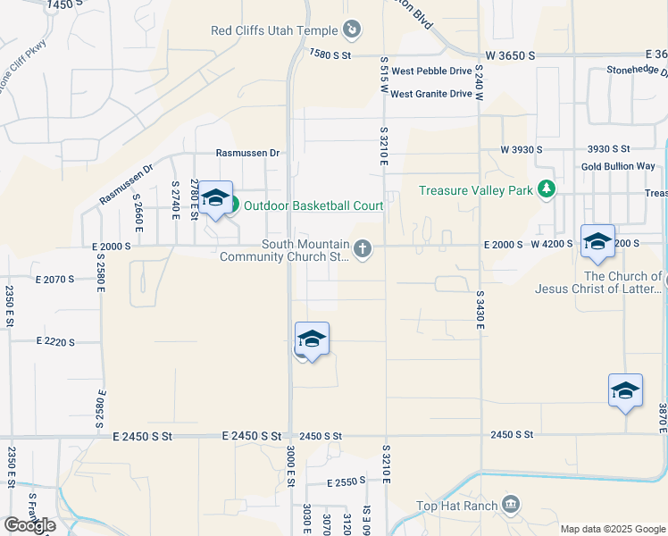 map of restaurants, bars, coffee shops, grocery stores, and more near 2045 S 3040 E in St. George