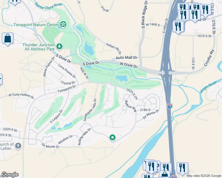 map of restaurants, bars, coffee shops, grocery stores, and more near 439 West Bunker Circle in St. George