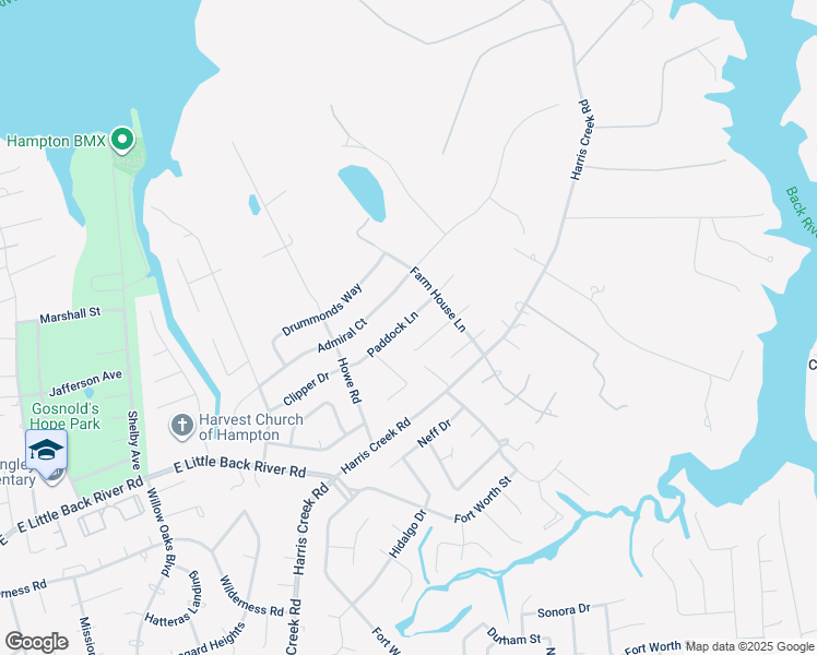 map of restaurants, bars, coffee shops, grocery stores, and more near 11 Paddock Lane in Hampton