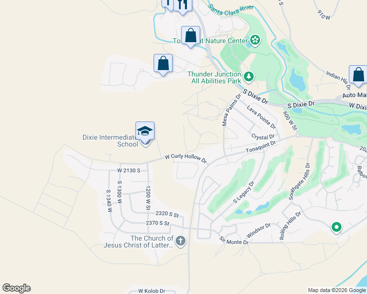 map of restaurants, bars, coffee shops, grocery stores, and more near 920 Tonaquint Drive in St. George