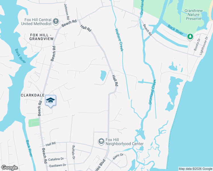 map of restaurants, bars, coffee shops, grocery stores, and more near 203 Hall Road in Hampton
