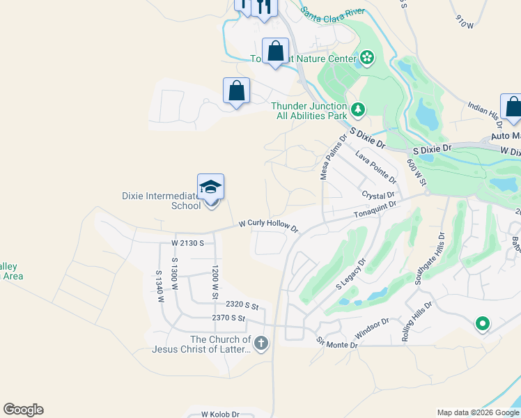 map of restaurants, bars, coffee shops, grocery stores, and more near 1078 West Albertine Lane in St. George