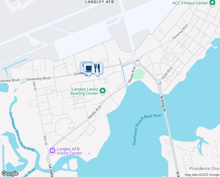 map of restaurants, bars, coffee shops, grocery stores, and more near 77 Nealy Avenue in Hampton