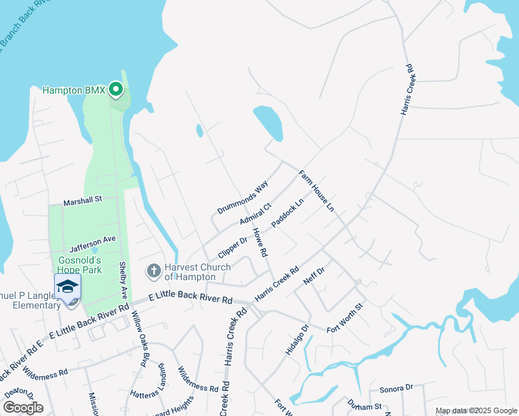 map of restaurants, bars, coffee shops, grocery stores, and more near 205 Admiral Court in Hampton