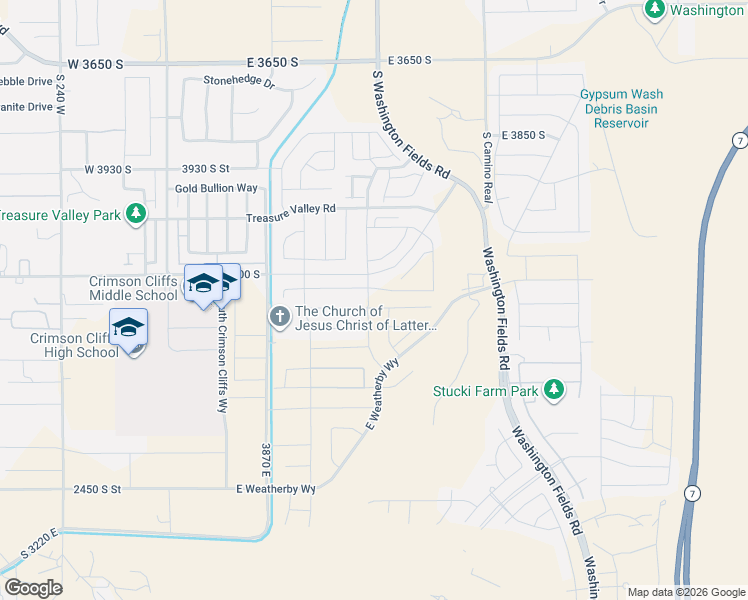 map of restaurants, bars, coffee shops, grocery stores, and more near 4267 South 545 East in Washington
