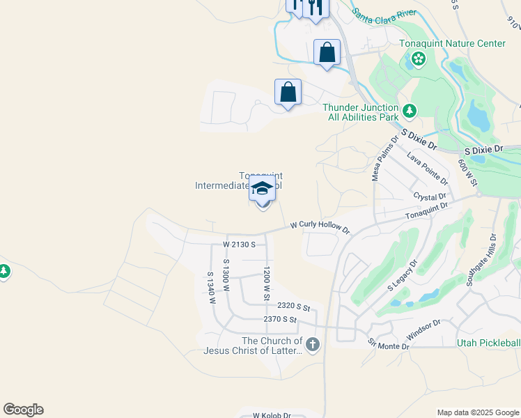map of restaurants, bars, coffee shops, grocery stores, and more near 1210 West Curly Hollow Drive in St. George
