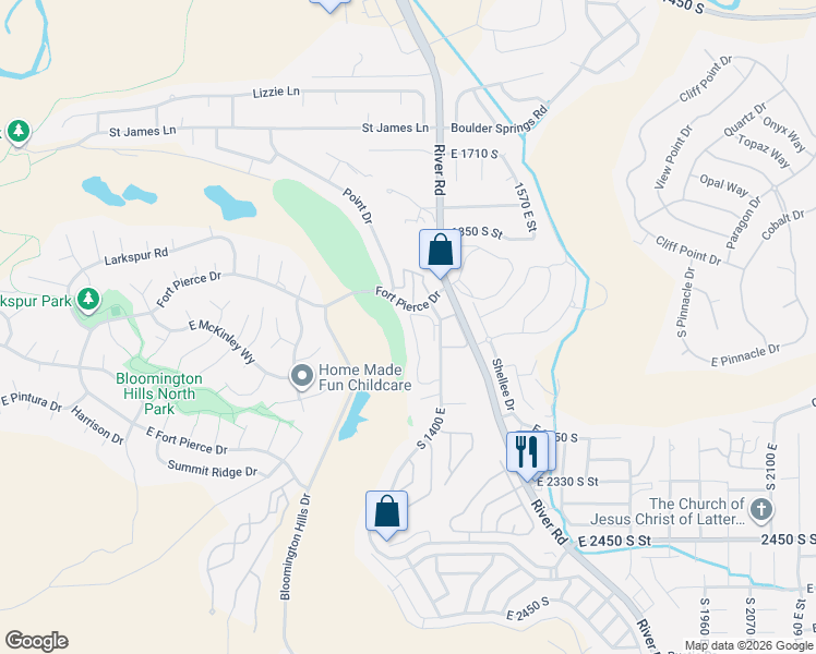 map of restaurants, bars, coffee shops, grocery stores, and more near 345 North 2450 East in St. George
