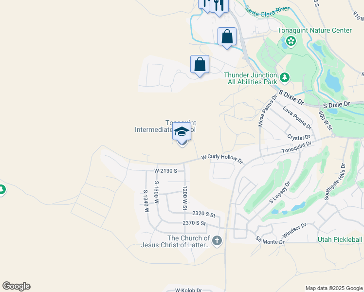 map of restaurants, bars, coffee shops, grocery stores, and more near 1210 West Curly Hollow Drive in St. George