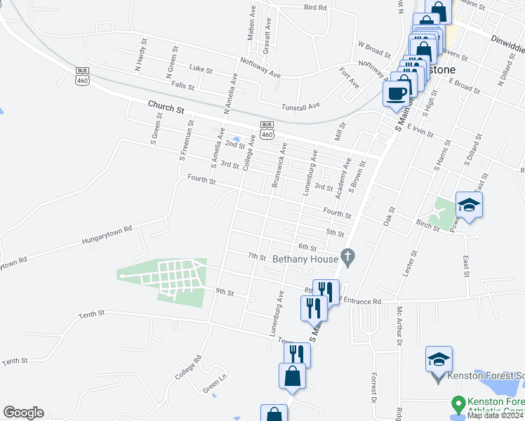 map of restaurants, bars, coffee shops, grocery stores, and more near 504 5th Street in Blackstone