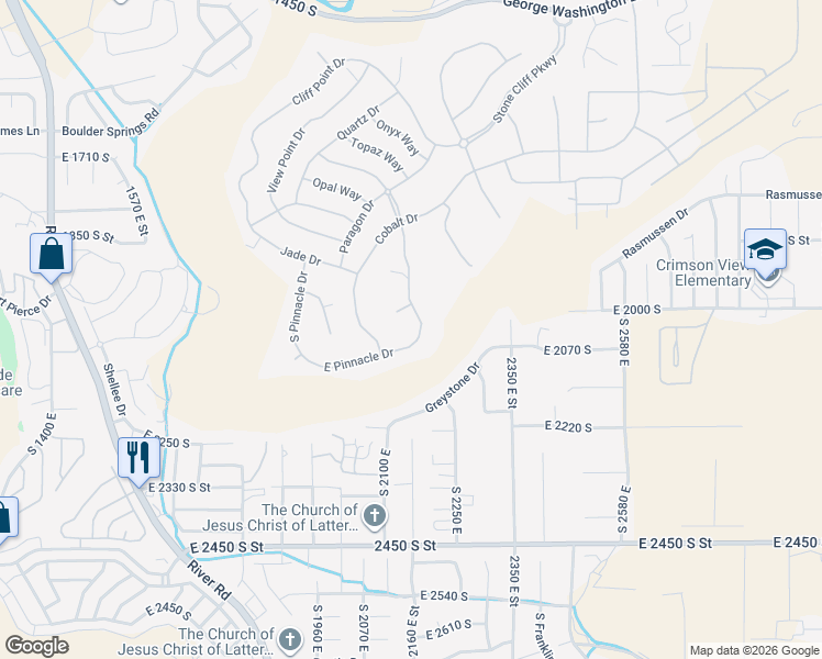 map of restaurants, bars, coffee shops, grocery stores, and more near 2034 Stone Canyon Drive in St. George