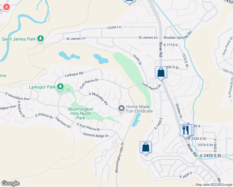 map of restaurants, bars, coffee shops, grocery stores, and more near 1116 Oxford Place in St. George