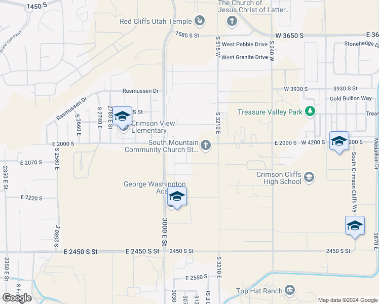 map of restaurants, bars, coffee shops, grocery stores, and more near 2027 S 3040 E in St. George