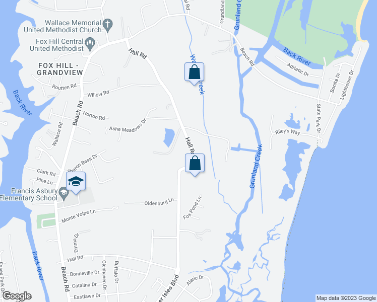 map of restaurants, bars, coffee shops, grocery stores, and more near 203 Hall Road in Hampton
