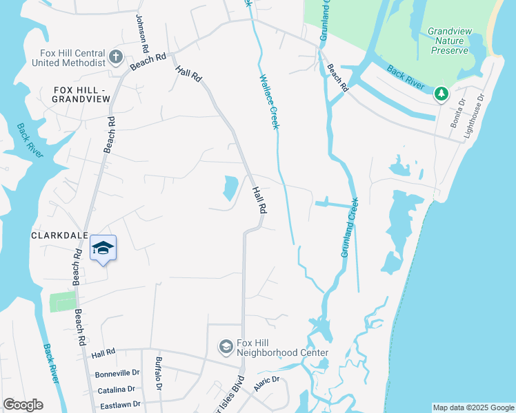 map of restaurants, bars, coffee shops, grocery stores, and more near 203 Hall Road in Hampton