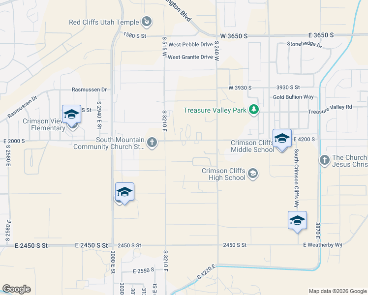 map of restaurants, bars, coffee shops, grocery stores, and more near 3296 East 2000 South in St. George