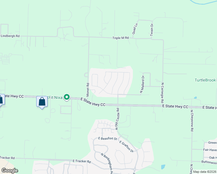map of restaurants, bars, coffee shops, grocery stores, and more near 1648 Feather Crest Drive in Nixa
