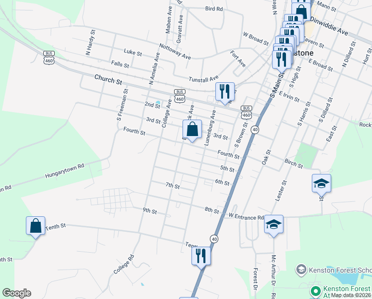 map of restaurants, bars, coffee shops, grocery stores, and more near 414 4th Street in Blackstone