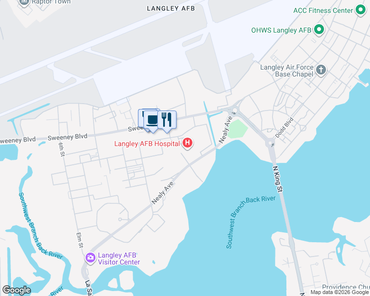 map of restaurants, bars, coffee shops, grocery stores, and more near Cherry Street in Hampton