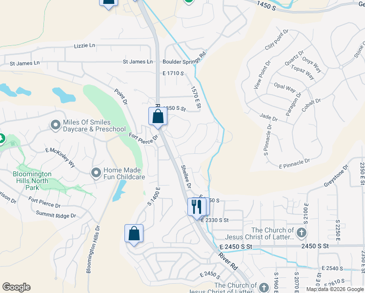 map of restaurants, bars, coffee shops, grocery stores, and more near 1506 Dihedral Drive in St. George