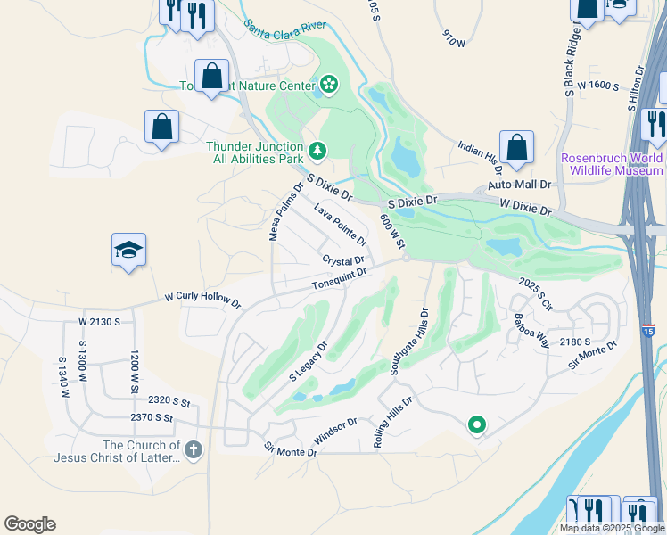 map of restaurants, bars, coffee shops, grocery stores, and more near 745 Crystal Drive in St. George