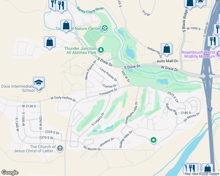 map of restaurants, bars, coffee shops, grocery stores, and more near 721 Crystal Drive in St. George