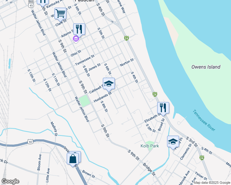 map of restaurants, bars, coffee shops, grocery stores, and more near 1210 South 6th Street in Paducah
