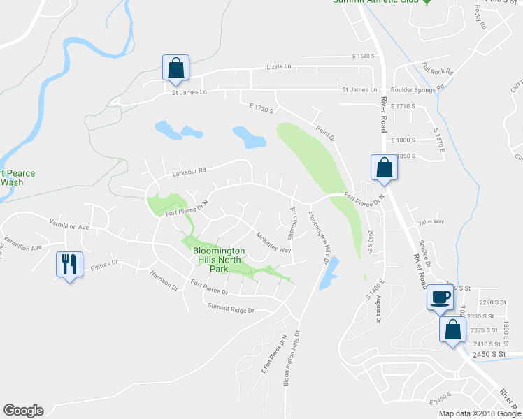map of restaurants, bars, coffee shops, grocery stores, and more near 2000 Shavano Place in St. George