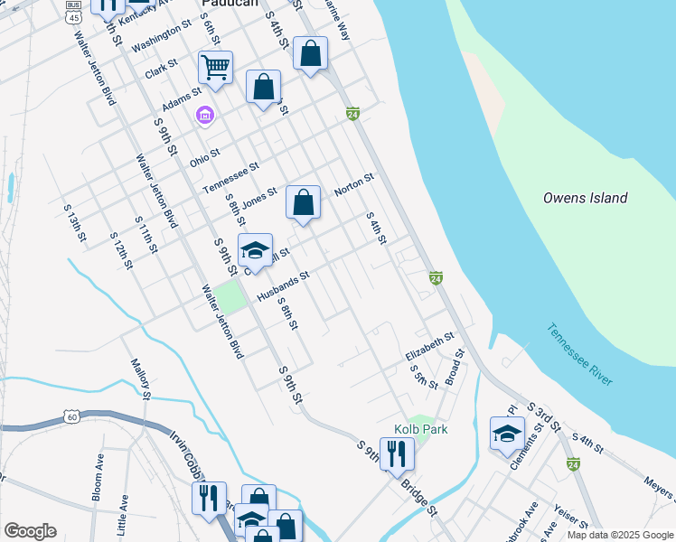 map of restaurants, bars, coffee shops, grocery stores, and more near 1210 South 6th Street in Paducah