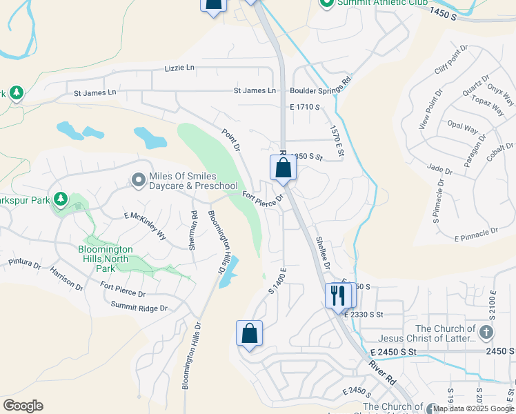 map of restaurants, bars, coffee shops, grocery stores, and more near 2050 South 1400 East in St. George