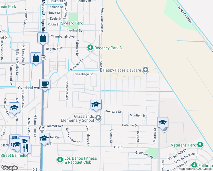 map of restaurants, bars, coffee shops, grocery stores, and more near 424 Barrett Lane in Los Banos
