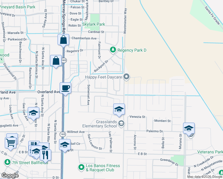 map of restaurants, bars, coffee shops, grocery stores, and more near 403 Morena Drive in Los Banos