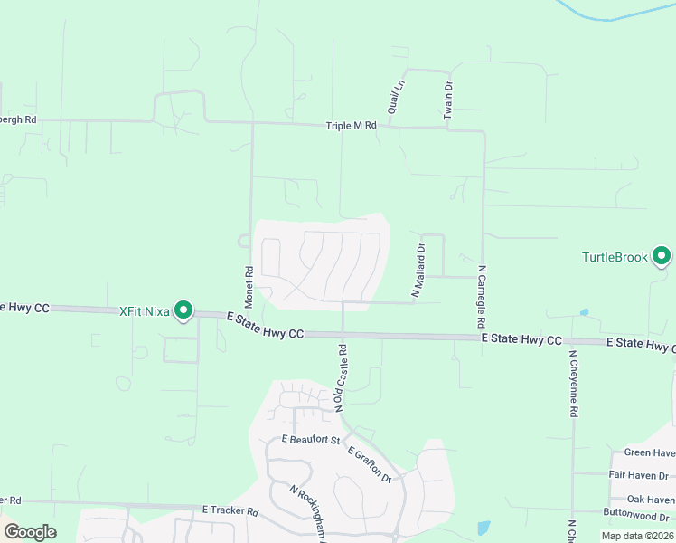 map of restaurants, bars, coffee shops, grocery stores, and more near 1656 North Feather Crest Drive in Nixa