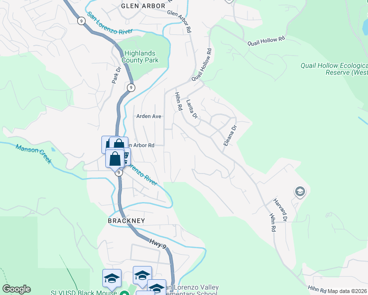 map of restaurants, bars, coffee shops, grocery stores, and more near 523 Balch Way in Ben Lomond