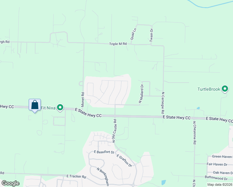 map of restaurants, bars, coffee shops, grocery stores, and more near 1656 North Feather Crest Drive in Nixa
