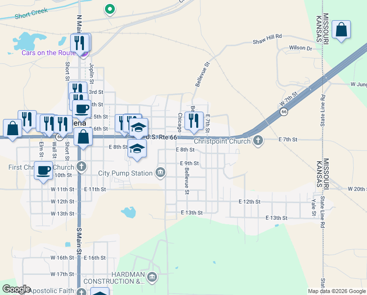 map of restaurants, bars, coffee shops, grocery stores, and more near 900-998 E 8th St in Galena
