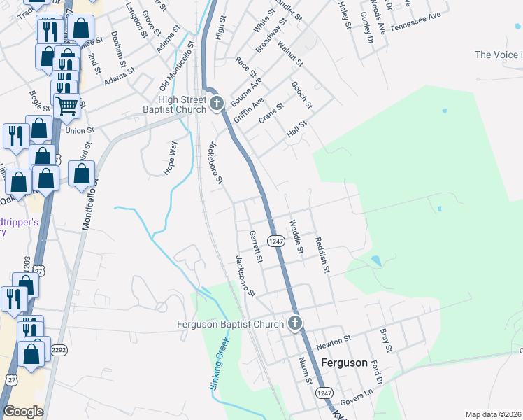 map of restaurants, bars, coffee shops, grocery stores, and more near McGuire Street in Somerset