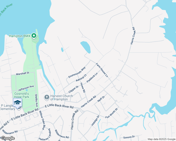 map of restaurants, bars, coffee shops, grocery stores, and more near 215 Admiral Court in Hampton